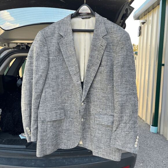 VTG Cricketeer Sport Coat Gray Woven Textured Blazer Silk Blend USA 44R ACTWU